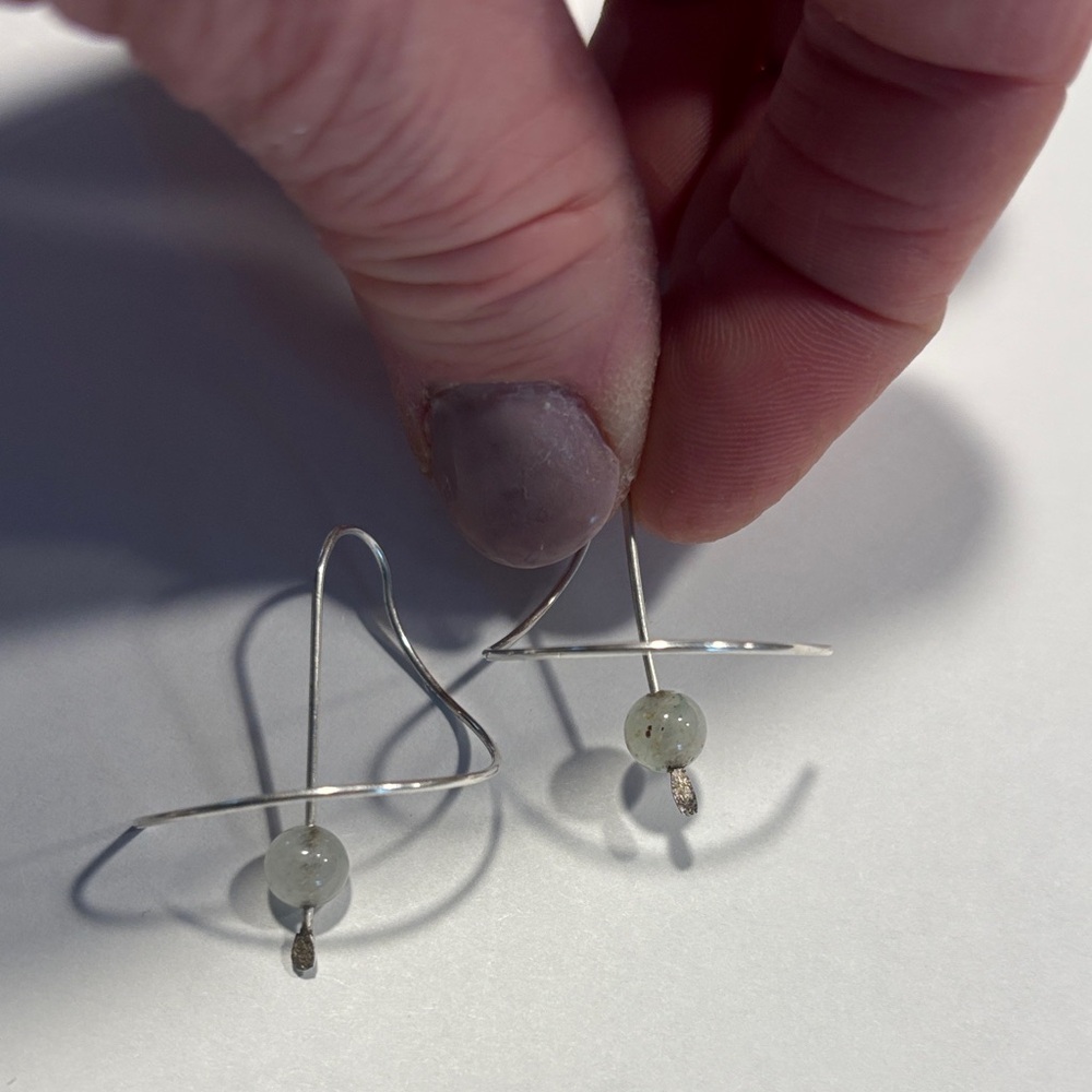 Silver Hoop Earrings with light green Beads